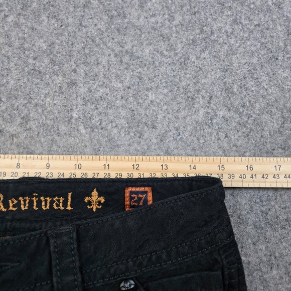 Rock Revival Brocade Skinny Jeans Womens 27 Black Sequin Fleur-de-lis Floral Y2K - Picture 12 of 16